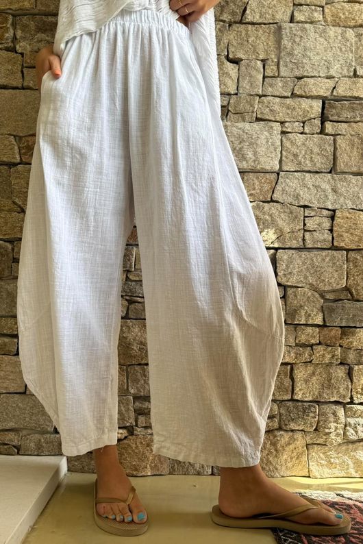 Frame Cotton Vintage Wash Barrel Pant White
